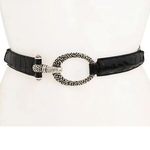 Brighton Croc-Embossed Black Belt with Silver Buckle